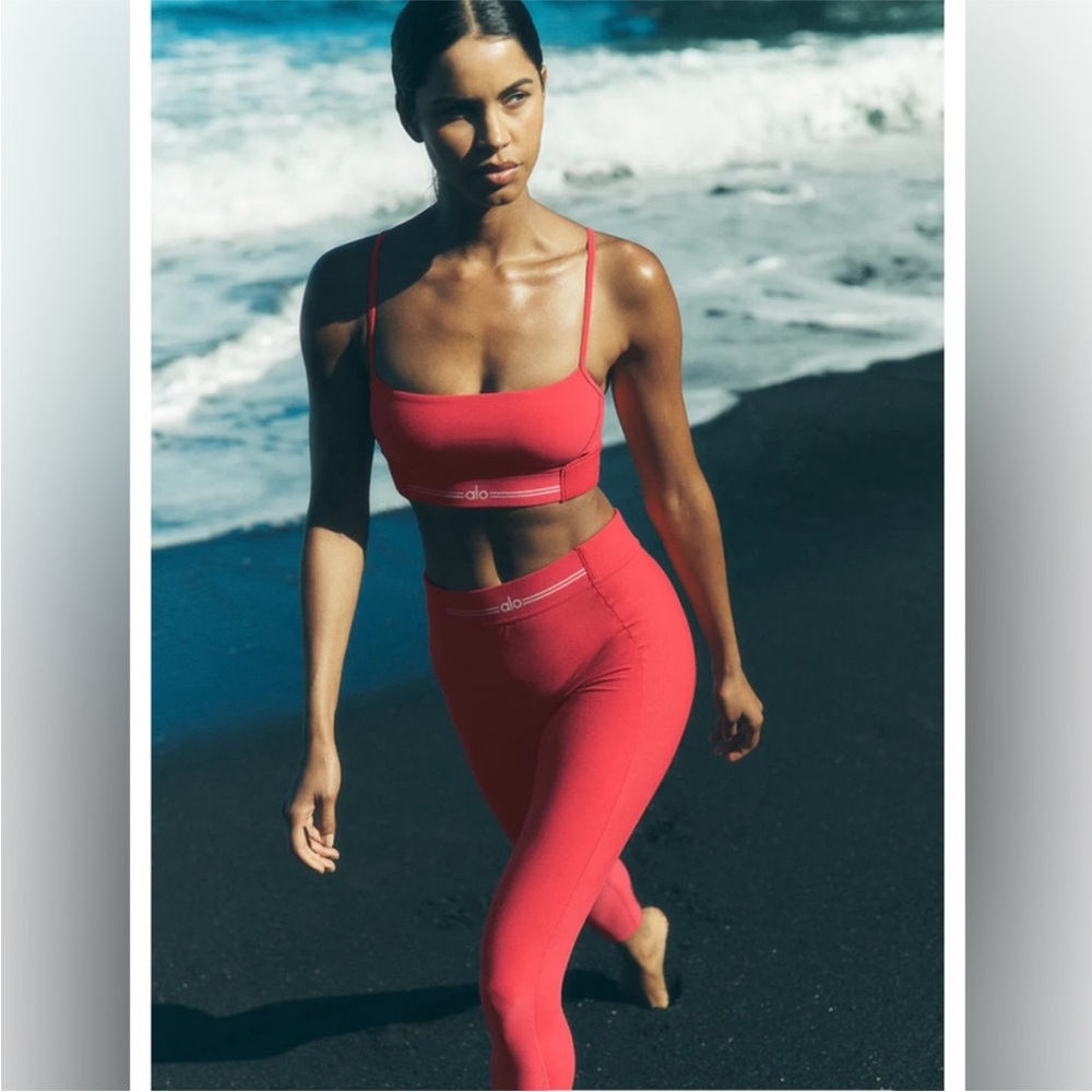 ALO yoga candy red relay bra and legging Set (sold together)